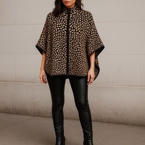 Grace Leopard-Print Poncho in Black and Tan